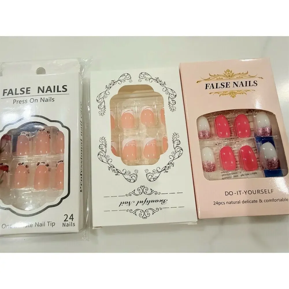 Lot of 3 Press-On False Nail Sets 72 Nails Total Multicolor shiny cute